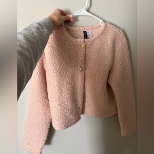 Pink Textured Cardigan with Gold Buttons